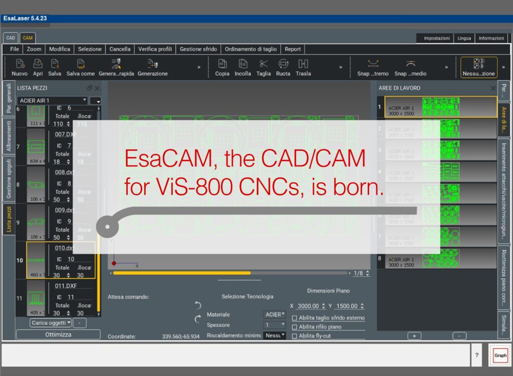 Esautomotion further enriches its sheet metal cutting portfolio with EsaCAM, the new CAD/CAM for laser technology machines, designed to be integrated into the ViS-860W, 875W, and 890W CNCs.